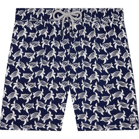Tom And Teddy $100 XL Navy Blue White Turtle Elastic Waist Swim Trunk With Liner - Picture 1 of 14